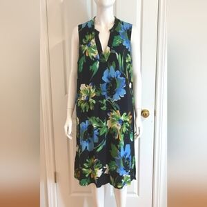 Vibrant Blue and Green Sheath Midi Dress with V-Neck